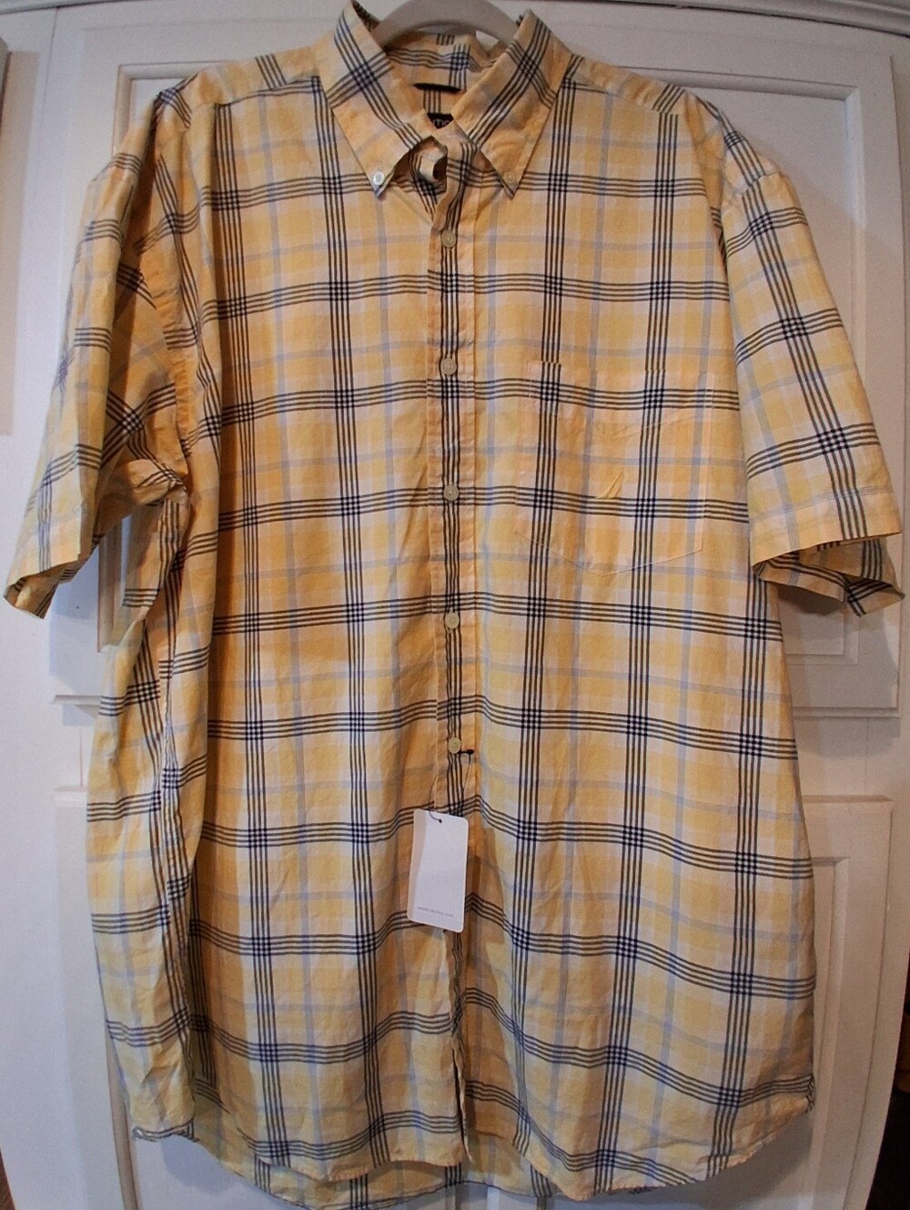 Nautica Men's Yellow Blue NWT-White Plaid Cotton Short Sleeve Button-Down Shirt